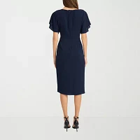 London Style Womens Short Sleeve Midi Sheath Dress