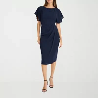 London Style Womens Short Sleeve Midi Sheath Dress