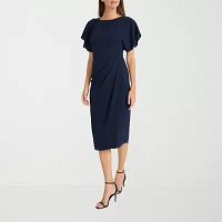 London Style Womens Short Sleeve Midi Sheath Dress