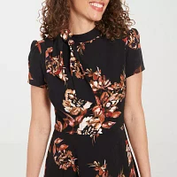 London Style Womens Short Sleeve Floral Midi Fit + Flare Dress