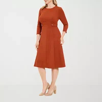 London Style Womens 3/4 Sleeve Midi Fit + Flare Dress