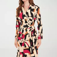 Clover And Sloane Womens Long Sleeve Geometric Midi Sheath Dress