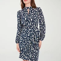 Clover And Sloane Womens Long Sleeve Abstract Sheath Dress