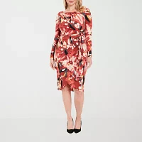 London Style Womens Long Sleeve Floral High-Low Fit + Flare Dress