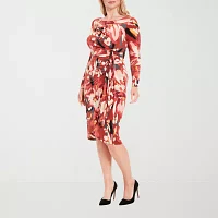 London Style Womens Long Sleeve Floral High-Low Fit + Flare Dress