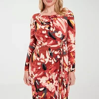 London Style Womens Long Sleeve Floral High-Low Fit + Flare Dress