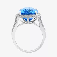 Effy Final Call Womens 3/8 CT. T.W. Genuine Blue Topaz 14K White Gold Cushion Halo Cocktail Ring