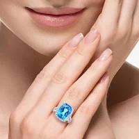 Effy Final Call Womens 3/8 CT. T.W. Genuine Blue Topaz 14K White Gold Cushion Halo Cocktail Ring