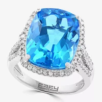 Effy Final Call Womens 3/8 CT. T.W. Genuine Blue Topaz 14K White Gold Cushion Halo Cocktail Ring