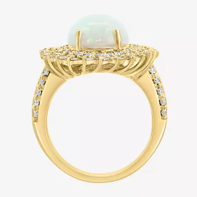 Effy Final Call Genuine White Opal & 3/8 CT. T.W. Natural Diamond 14K Gold Oval Halo Cocktail Ring