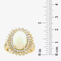 Effy Final Call Genuine White Opal & 3/8 CT. T.W. Natural Diamond 14K Gold Oval Halo Cocktail Ring