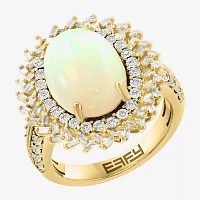 Effy Final Call Genuine White Opal & 3/8 CT. T.W. Natural Diamond 14K Gold Oval Halo Cocktail Ring