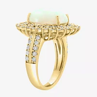 Effy Final Call Genuine White Opal & 3/8 CT. T.W. Natural Diamond 14K Gold Oval Halo Cocktail Ring