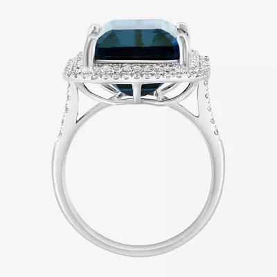 Effy Final Call Genuine Blue Topaz & 1/2 CT. T.W. Natural Diamond 14K White Gold Halo Cocktail Ring