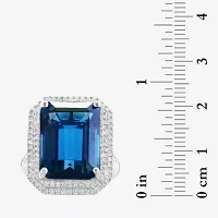 Effy Final Call Genuine Blue Topaz & 1/2 CT. T.W. Natural Diamond 14K White Gold Halo Cocktail Ring