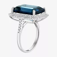 Effy Final Call Genuine Blue Topaz & 1/2 CT. T.W. Natural Diamond 14K White Gold Halo Cocktail Ring