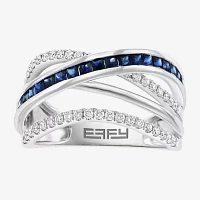 Effy  Womens Genuine Blue Sapphire & 1/3 CT. T.W. Natural Diamond 14K White Gold Cocktail Ring