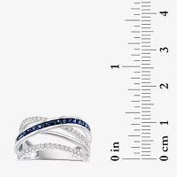 Effy  Womens Genuine Blue Sapphire & 1/3 CT. T.W. Natural Diamond 14K White Gold Cocktail Ring