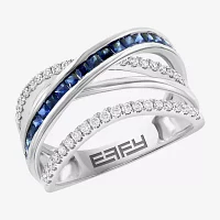 Effy  Womens Genuine Blue Sapphire & 1/3 CT. T.W. Natural Diamond 14K White Gold Cocktail Ring