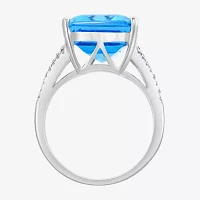 Effy Final Call Womens Genuine Blue Topaz & 3/8 CT. T.W. Natural Diamond 14K White Gold Cocktail Ring