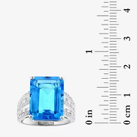 Effy Final Call Womens Genuine Blue Topaz & 3/8 CT. T.W. Natural Diamond 14K White Gold Cocktail Ring