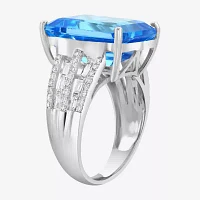 Effy Final Call Womens Genuine Blue Topaz & 3/8 CT. T.W. Natural Diamond 14K White Gold Cocktail Ring