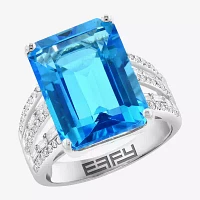 Effy Final Call Womens Genuine Blue Topaz & 3/8 CT. T.W. Natural Diamond 14K White Gold Cocktail Ring