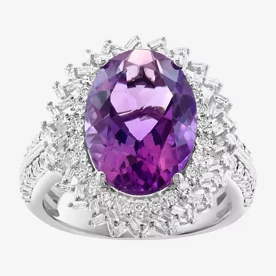 Effy  Womens 3/8 CT. T.W. Genuine Purple Amethyst 14K White Gold Oval Halo Cocktail Ring