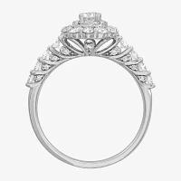 Womens 1 CT. T.W. Natural White Diamond 14K White Gold Halo Engagement Ring