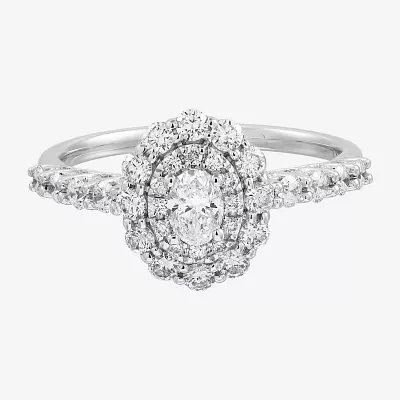 Womens 1 CT. T.W. Natural White Diamond 14K White Gold Halo Engagement Ring