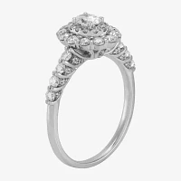 Womens 1 CT. T.W. Natural White Diamond 14K White Gold Halo Engagement Ring