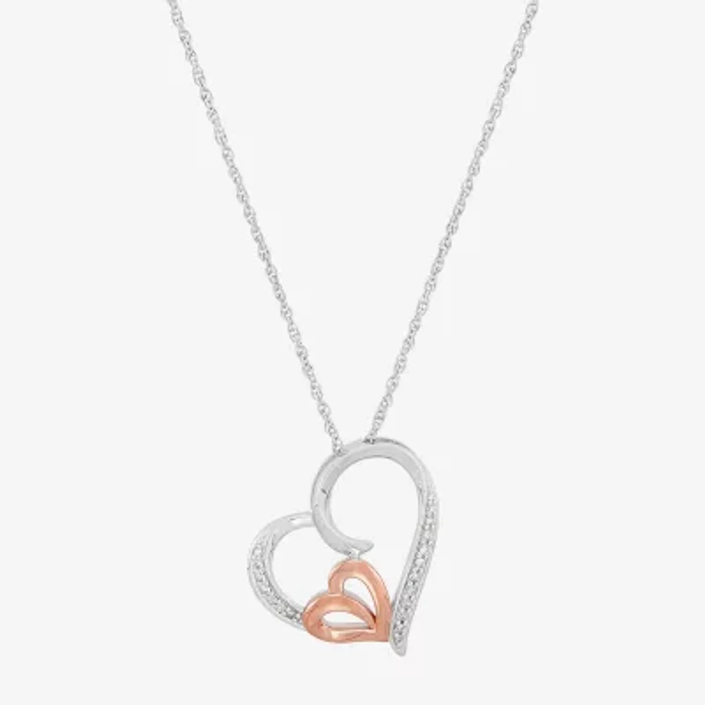 Womens 1/10 CT. T.W. Natural White Diamond 10K Rose Gold Over Silver Sterling Silver Heart Pendant Necklace