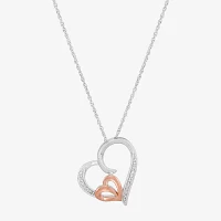 Womens 1/10 CT. T.W. Natural White Diamond 10K Rose Gold Over Silver Sterling Silver Heart Pendant Necklace