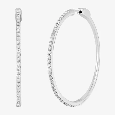 1 CT. T.W. Natural White Diamond Sterling Silver 42mm Hoop Earrings