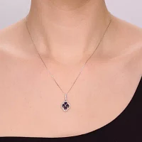 1/8 CT. T.W. Diamond and Genuine Sapphire 10K White Gold Flower Pendant Necklace