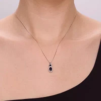 Genuine Sapphire and Diamond-Accent 10K White Gold Double-Drop Pendant Necklace