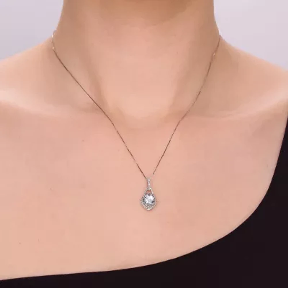 Womens 1/6 CT. T.W. Genuine Blue Sapphire 10K White Gold Pear Pendant Necklace