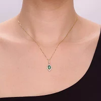 Womens 1/5 CT. Genuine Green Emerald 10K Gold Pendant Necklace