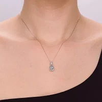 1/7 CT. T.W. Diamond and Genuine Aquamarine 10K White Gold Drop Pendant Necklace