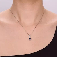 1/5 CT. T.W. Diamond and Genuine Aquamarine 10K White Gold Hoop Drop Pendant Necklace