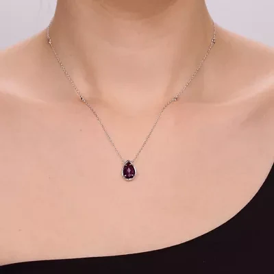 Womens Genuine Purple Amethyst Sterling Silver Pendant Necklace