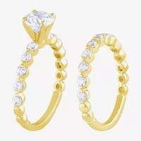 G / Si2) Womens 2 CT. T.W. Lab Grown White Diamond 10K Gold Round Side Stone Bridal Set