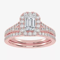 (G-H / Vs2-Si1) Womens 1 CT. T.W. Lab Grown White Diamond 10K Rose Gold Side Stone Halo Bridal Set