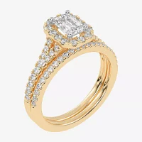 G-H / Vs2-Si1) Womens 1 CT. T.W. Lab Grown White Diamond 10K Gold Side Stone Halo Bridal Set