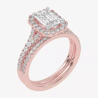 G-H / Vs2-Si1) Womens / CT. T.W. Lab Grown White Diamond 14K Rose Gold Side Stone Halo Bridal Set