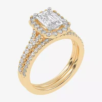 G-H / Vs2-Si1) Womens / CT. T.W. Lab Grown White Diamond 14K Gold Side Stone Halo Bridal Set