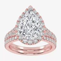 G-H / Vs2-Si1) Womens 4 3/4 CT. T.W. Lab Grown White Diamond 14K Rose Gold Pear Side Stone Halo Bridal Set