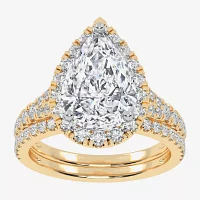 G-H / Vs2-Si1) Womens / CT. T.W. Lab Grown White Diamond 14K Gold Pear Side Stone Halo Bridal Set