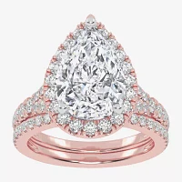 G-H / Vs2-Si1) Womens 3 3/4 CT. T.W. Lab Grown White Diamond 14K Rose Gold Pear Side Stone Halo Bridal Set