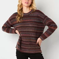 a.n.a Womens Crew Neck Long Sleeve Striped Pullover Sweater